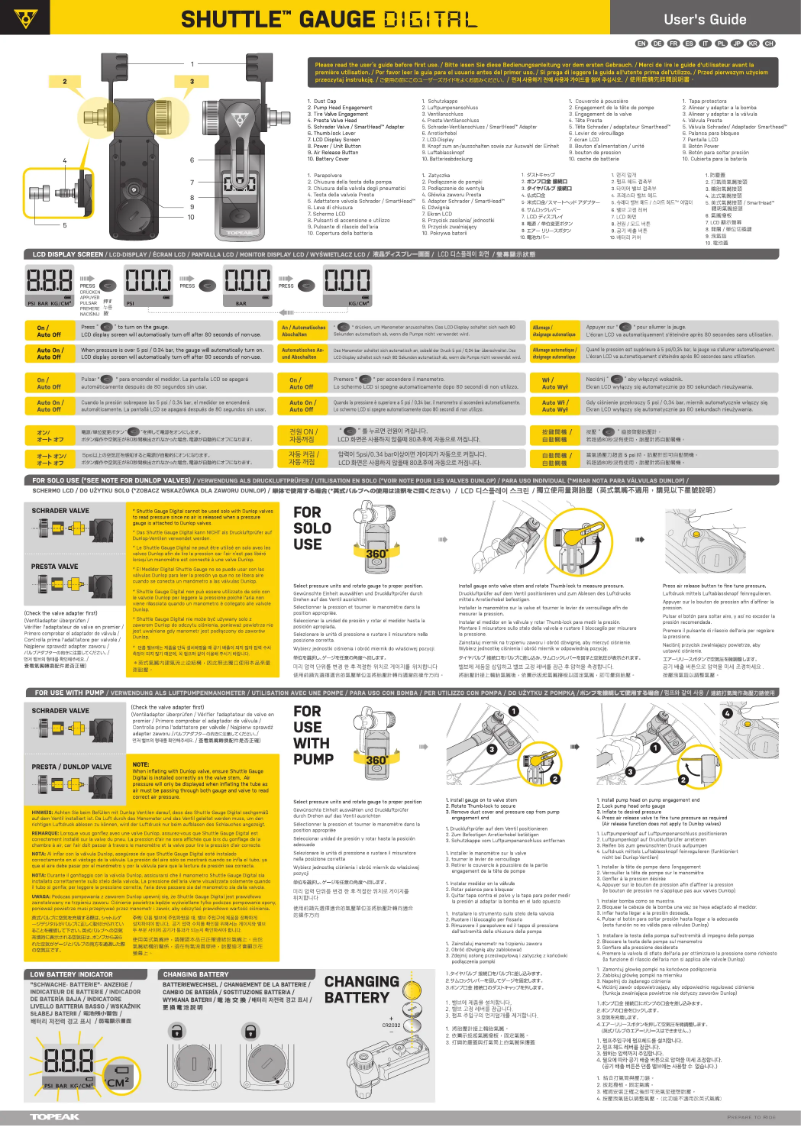 Page 1 de la notice Manuel utilisateur Topeak Shuttle Gauge Digital