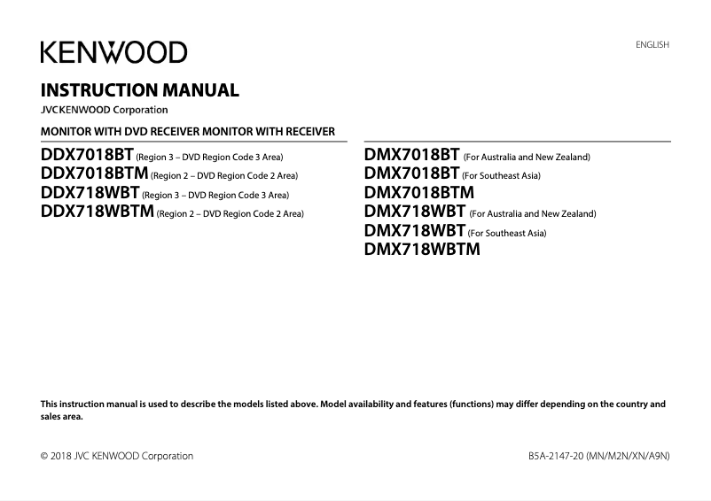 Page n°1 - Manuel utilisateur Kenwood DDX7018BTM