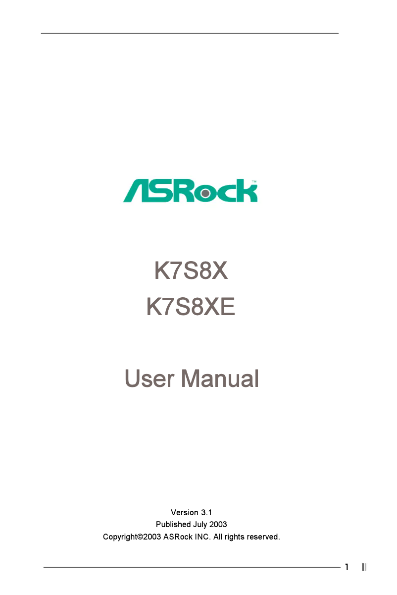 Page 1 de la notice Manuel utilisateur Asrock K7S8X R3.0