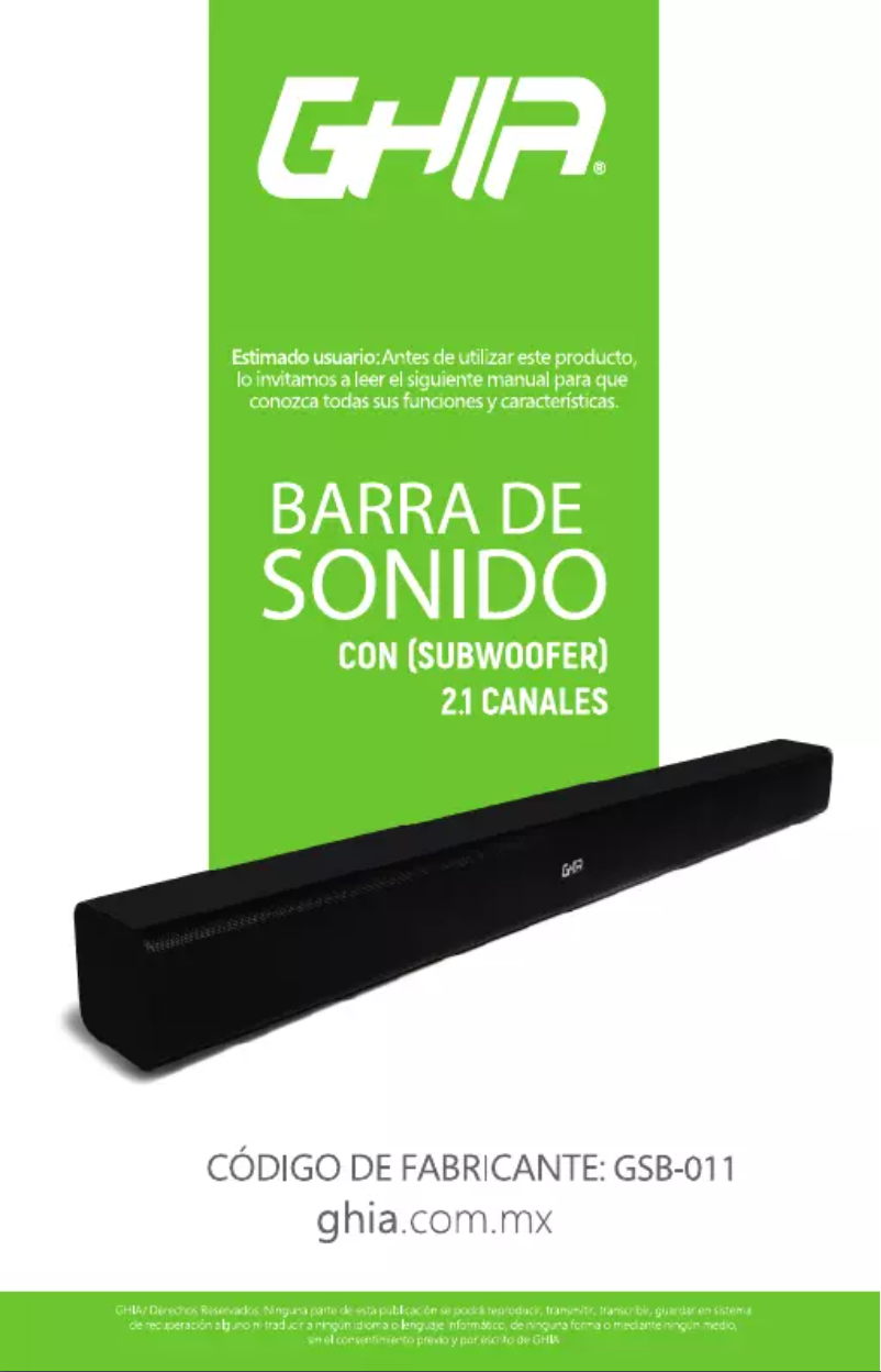 Page 1 de la notice Manuel utilisateur Ghia GSB-011