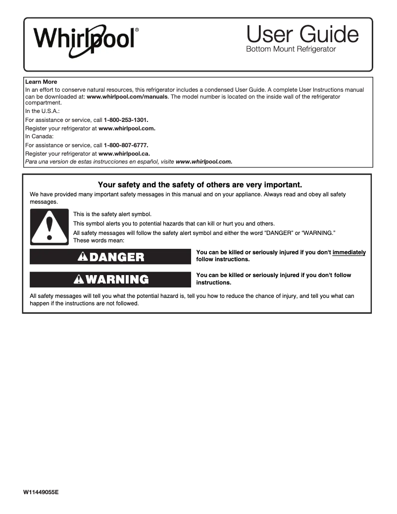 Image de la première page du manuel de l'appareil WRB533CZJW