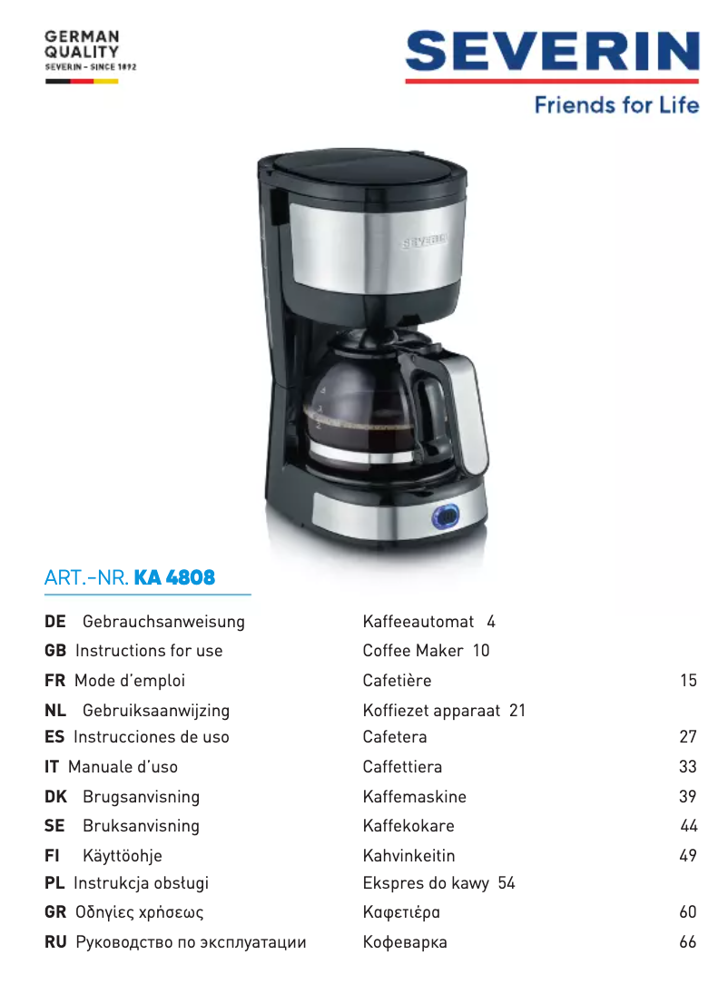 Page 1 de la notice Manuel utilisateur Severin KA 4808