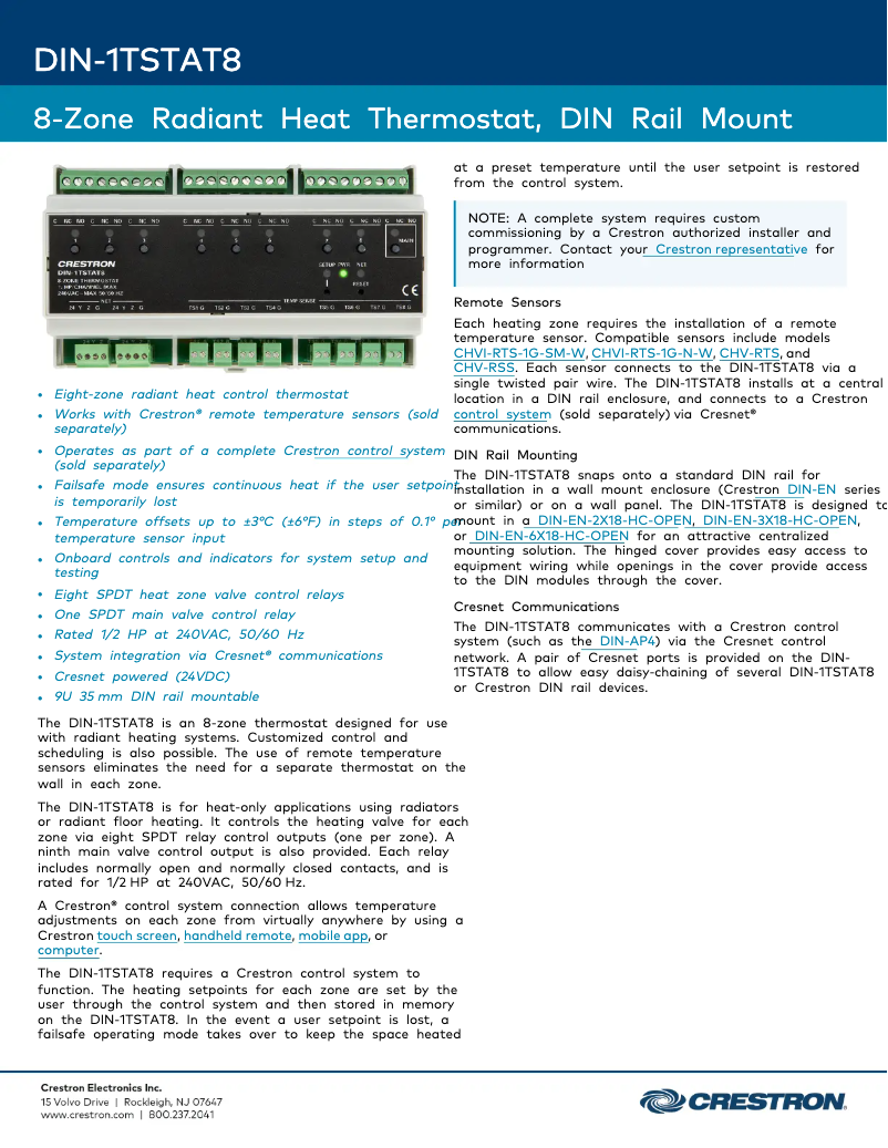 Page n°1 - Fiche technique Crestron DIN-1TSTAT8