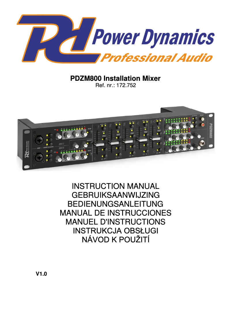 Page n°1 - Manuel utilisateur Power Dynamics PDZM800