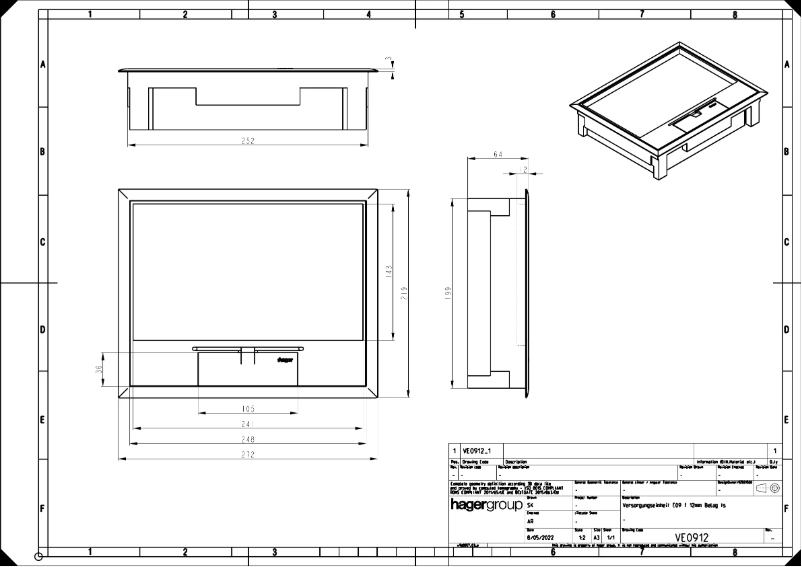 Page 1 de la notice Dessin technique Hager VE09127011