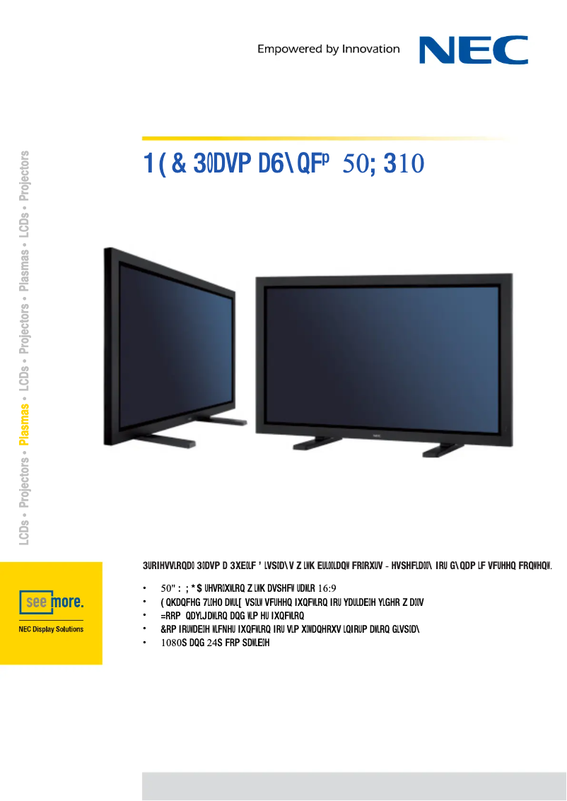 Page 1 de la notice Fiche technique NEC PlasmaSync 50XP10