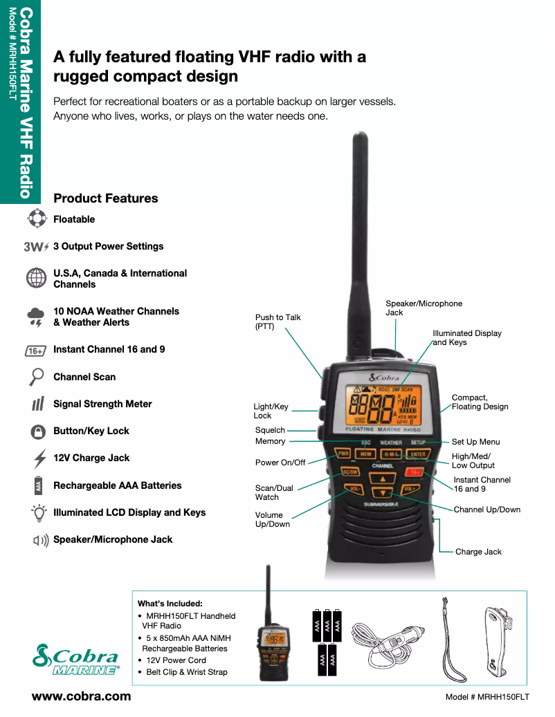 Página 1 del manual Ficha técnica Cobra MR HH150 FLT