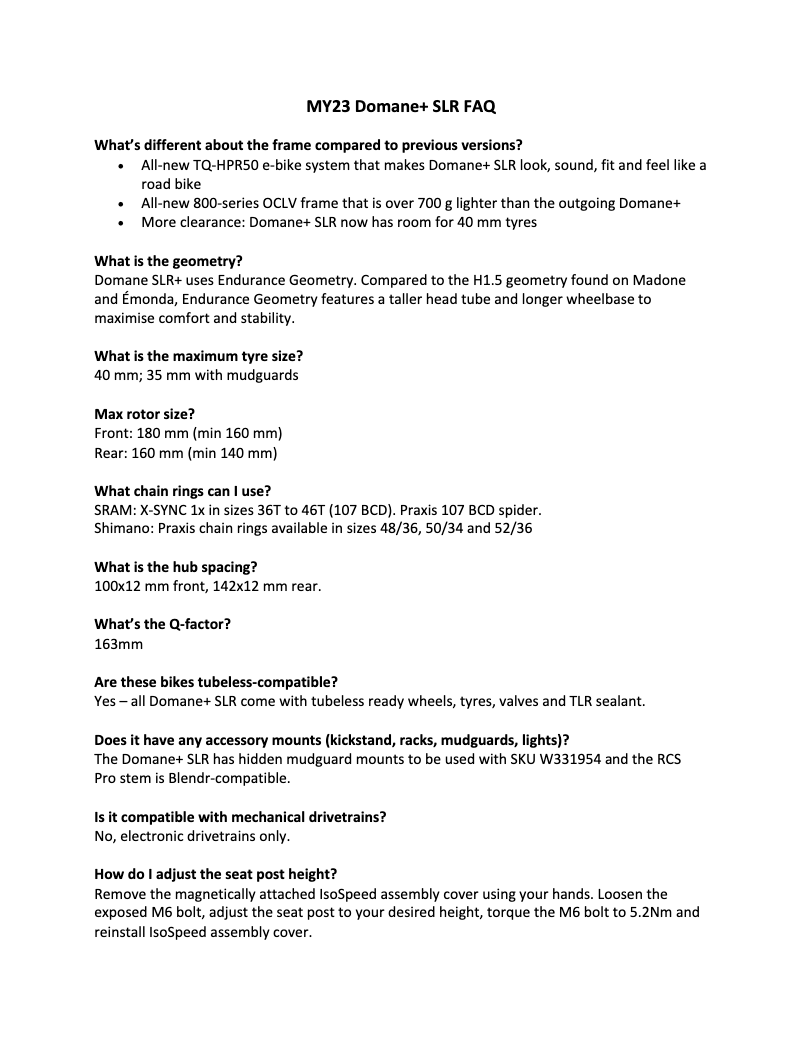 Page 1 de la notice FAQ Trek Domane+ SLR 6