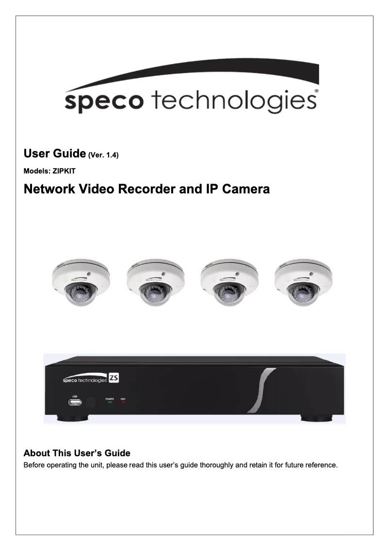 Page 1 de la notice Manuel utilisateur Speco Technologies ZIPK84D2