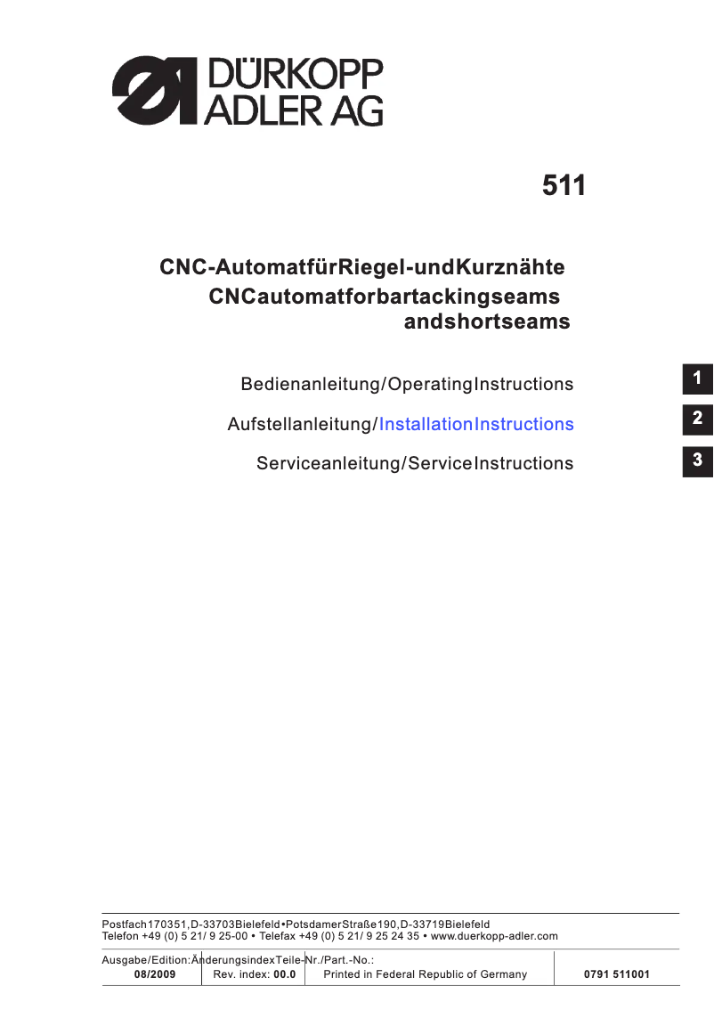 Page n°1 - Guide d'installation Dürkopp Adler 511