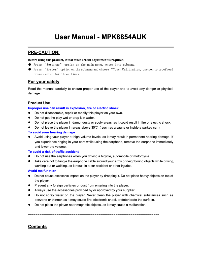 Image de la première page du manuel de l'appareil MPK8854AUK