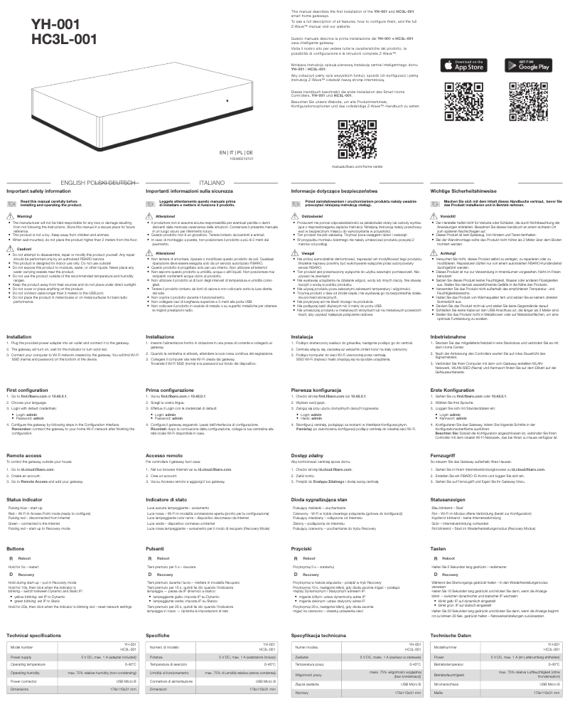 Page 1 de la notice Manuel utilisateur Fibaro Home Center 3 Lite HC3L-001