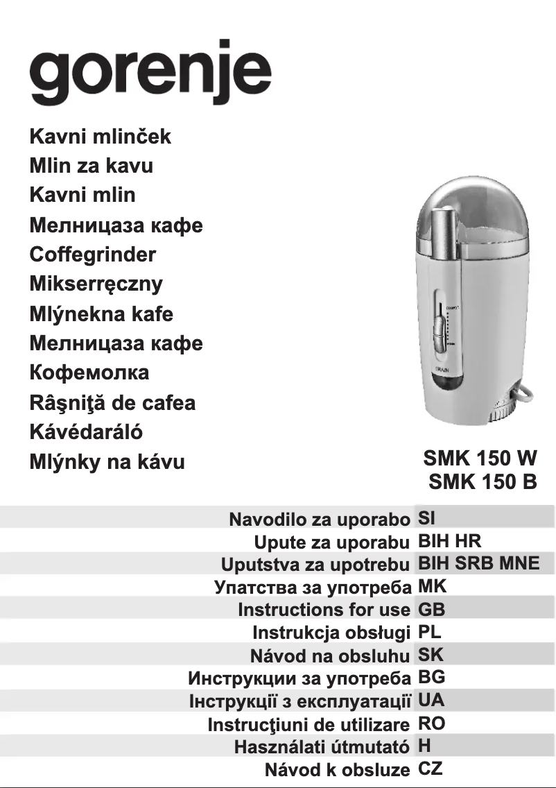 Page n°1 - Manuel utilisateur Gorenje SMK150