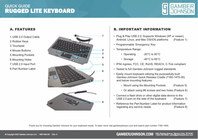 Image de la première page du manuel de l'appareil Rugged Lite Keyboard