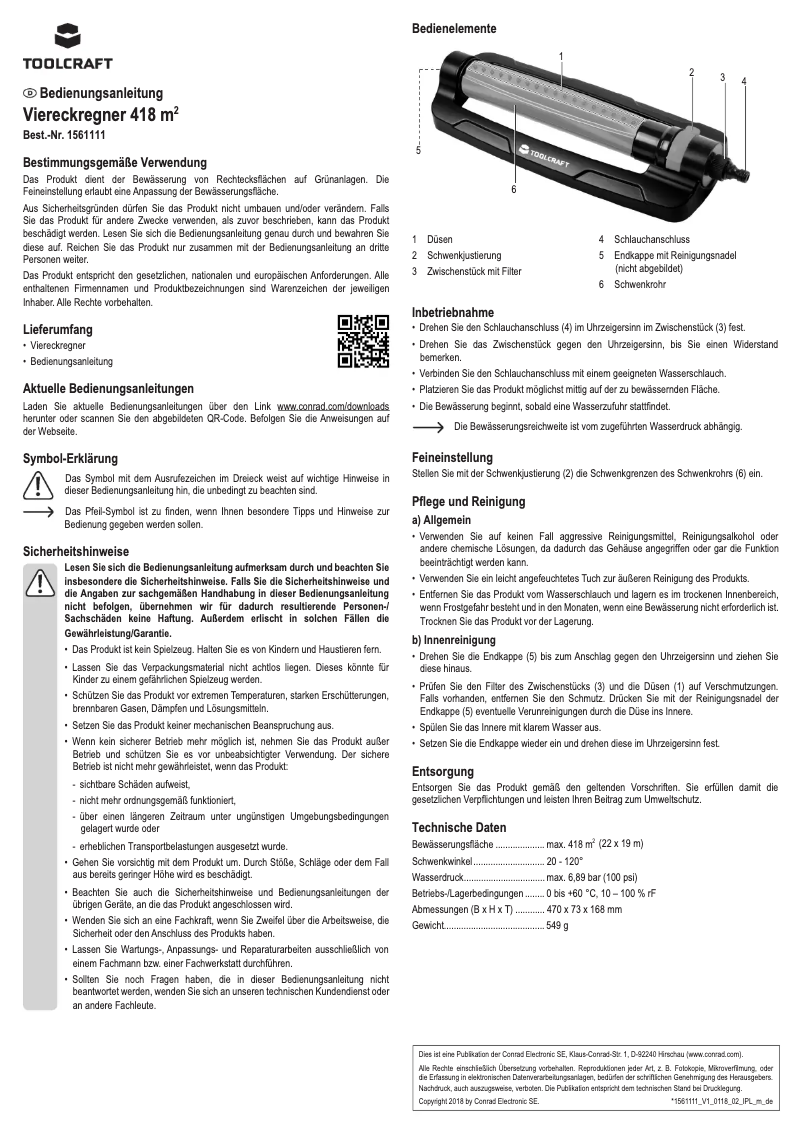 Page 1 de la notice Manuel utilisateur Toolcraft 1561111