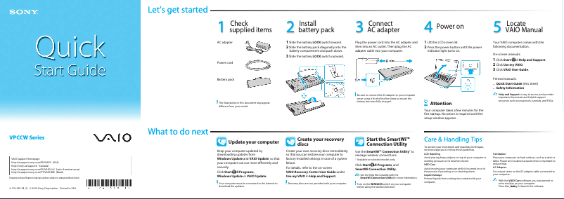 Page n°1 - Guide d'installation Sony Vaio VPCCW2AFX