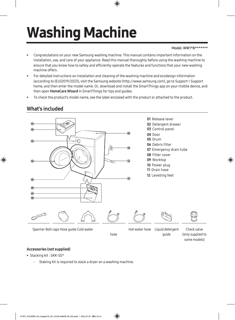 Image de la première page du manuel de l'appareil WW11BB944DGH