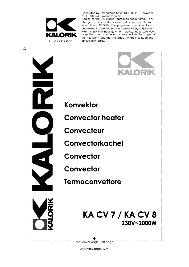 Page n°1 - Manuel utilisateur Kalorik KA CV 8
