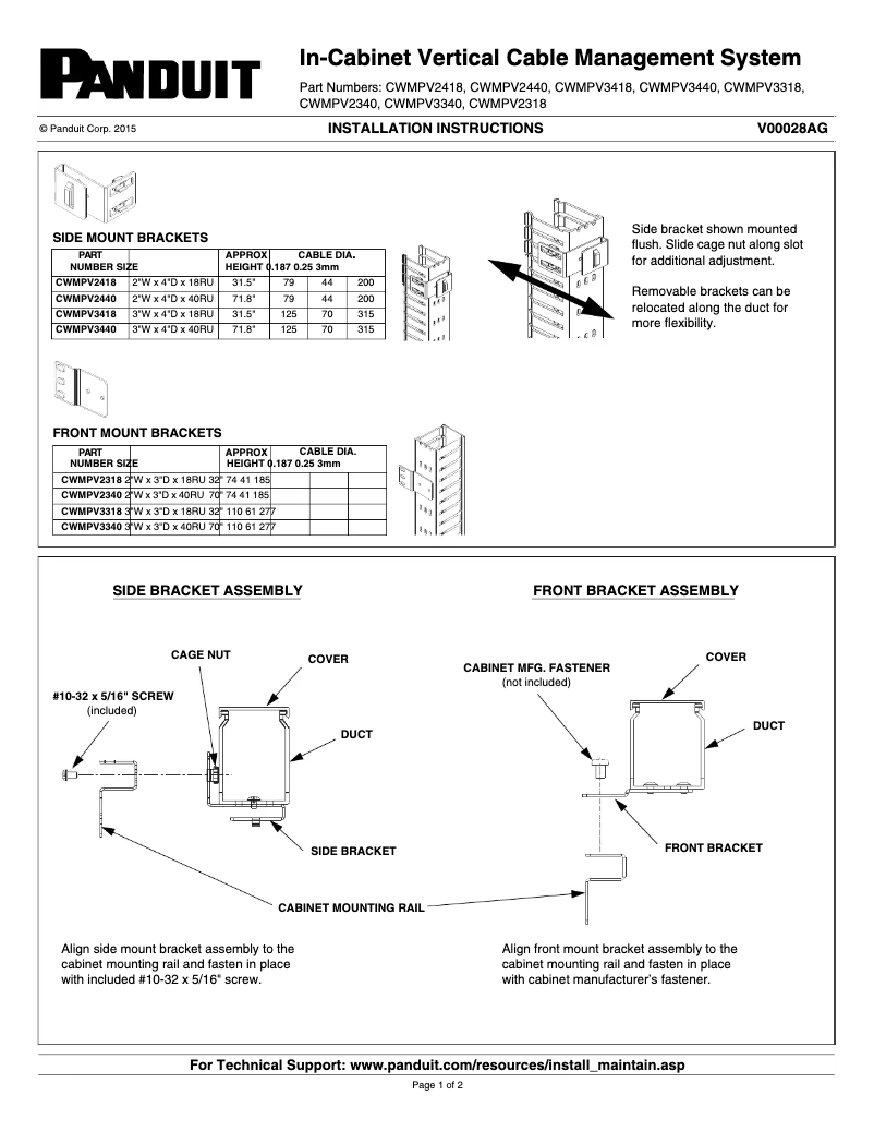 Page 1 de la notice Manuel utilisateur Panduit CWMPV3340