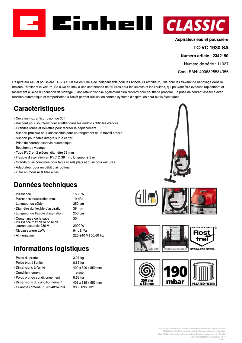 Image de la première page du manuel de l'appareil TC-VC 1930 SA