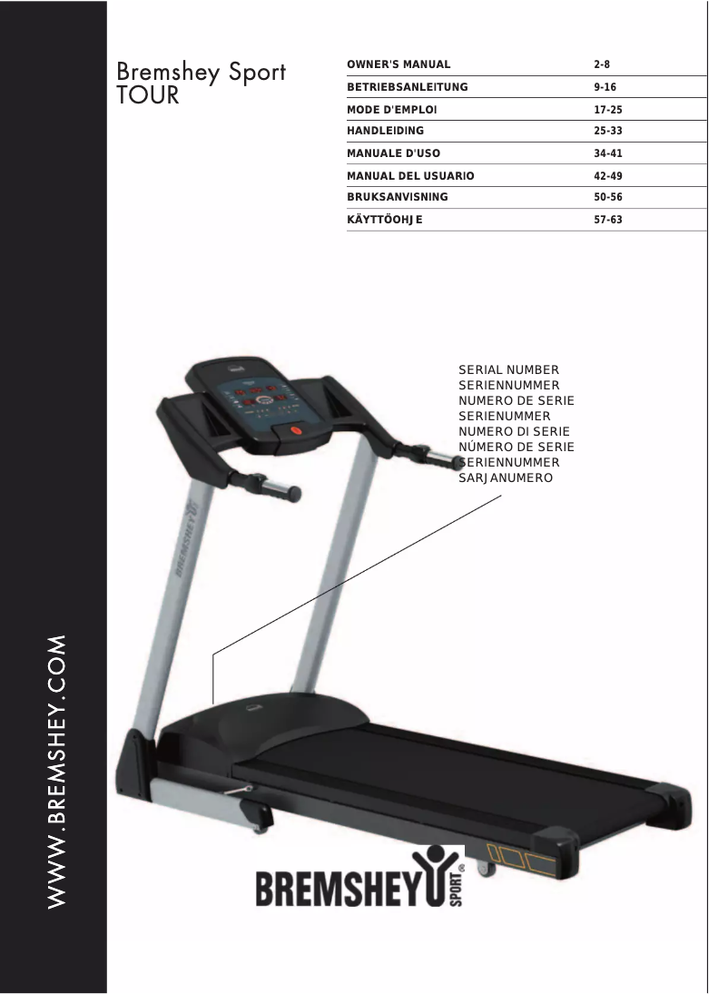 Page n°1 - Manuel utilisateur Bremshey Treadline Tour