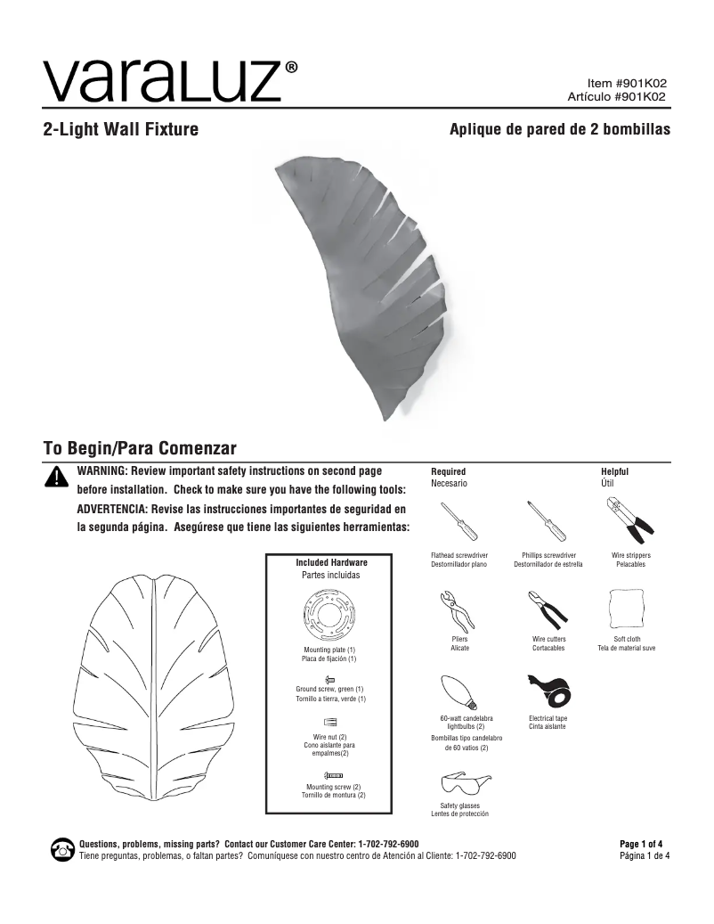 Page 1 de la notice Manuel utilisateur Varaluz Banana Leaf 901K02
