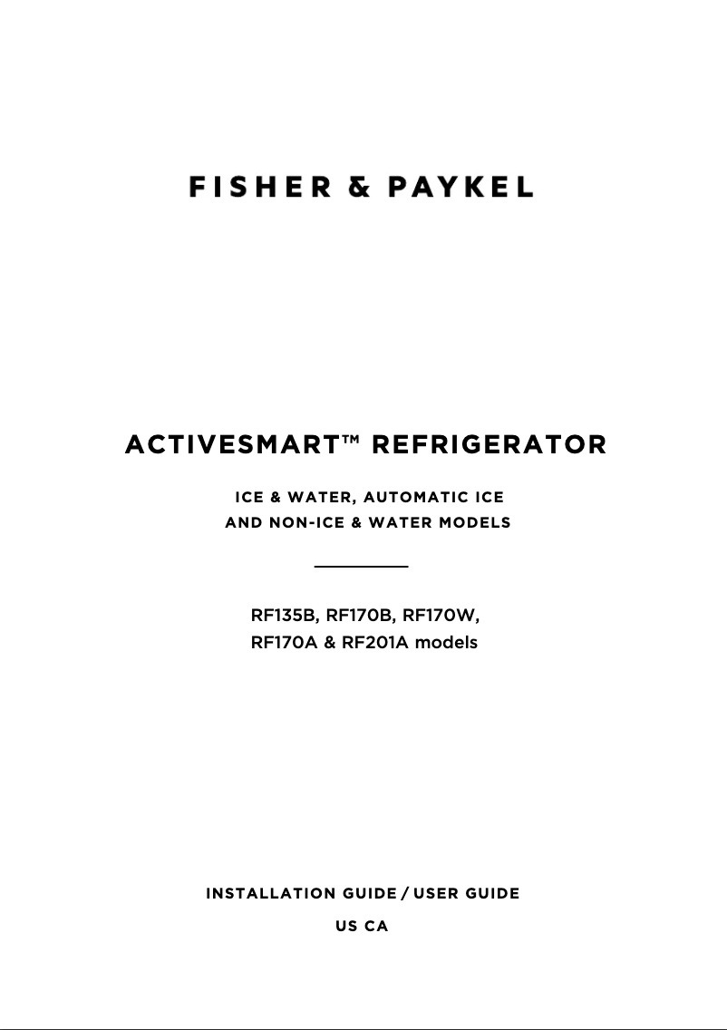 Page 1 de la notice Instructions / montage Fisher & Paykel RF201ADW5 N