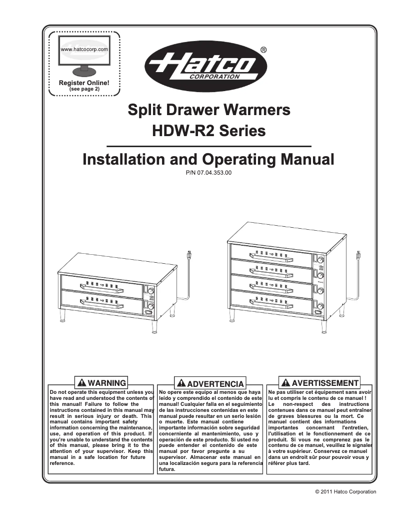 Page n°1 - Manuel utilisateur Hatco HDW-2R2