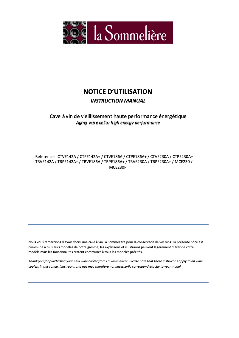 Página 1 del manual Manual de usuario La Sommelière TRVE186A