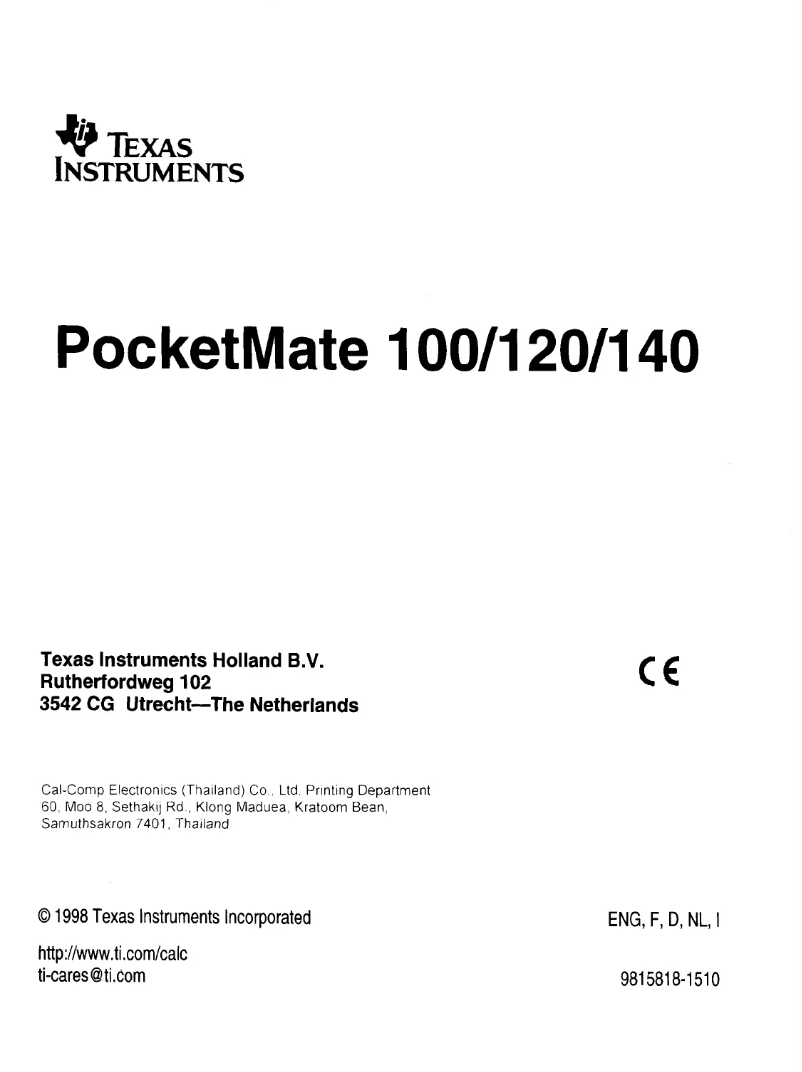 Image de la première page du manuel de l'appareil PocketMate 120