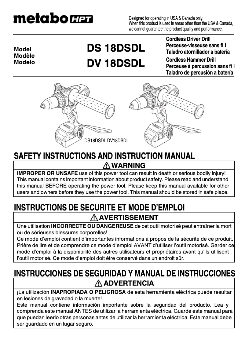 Page n°1 - Manuel utilisateur HiKOKI DS 18DSDL