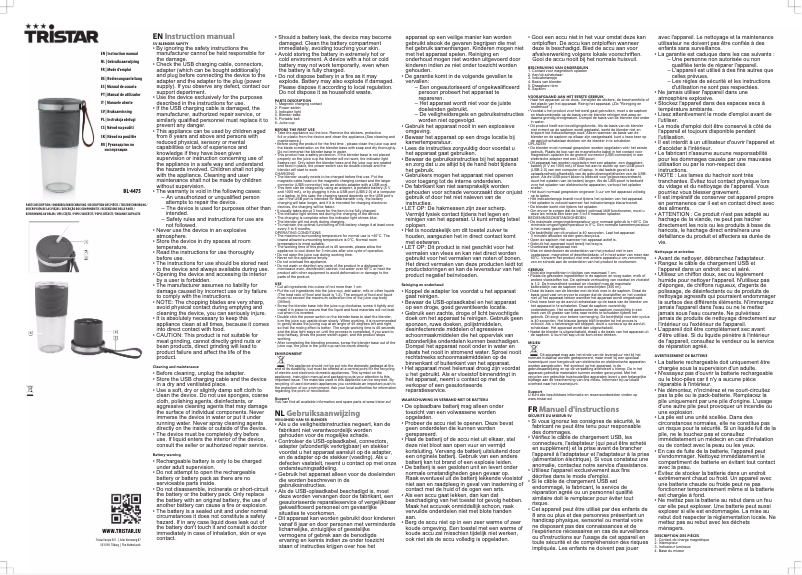 Page n°1 - Manuel utilisateur TriStar BL-4475