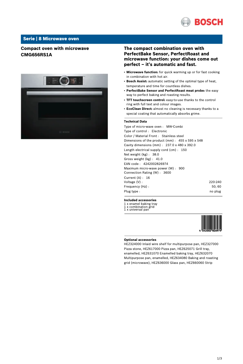 Página 1 del manual Ficha técnica Bosch CMG656RS1A