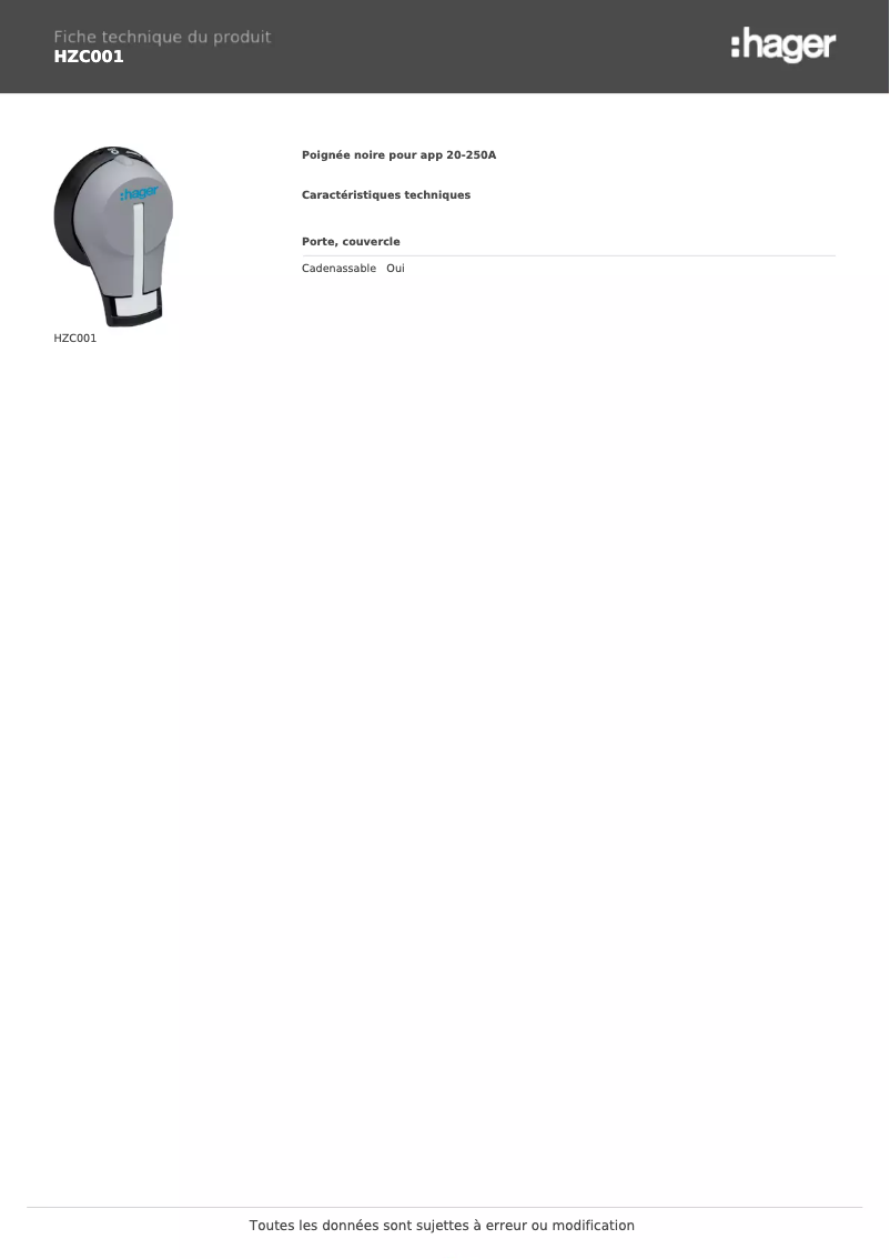Page 1 de la notice Manuel utilisateur Hager HZC001