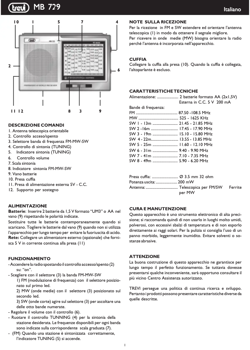 Page n°1 - Manuel utilisateur Trevi MB 729
