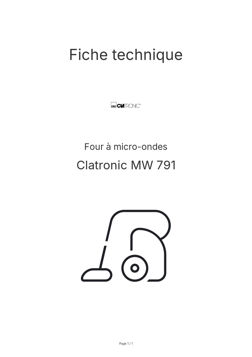 Page n°1 - Fiche technique Clatronic MW 791