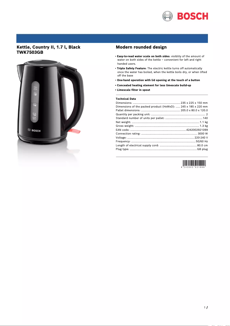 Image de la première page du manuel de l'appareil TWK7503GB