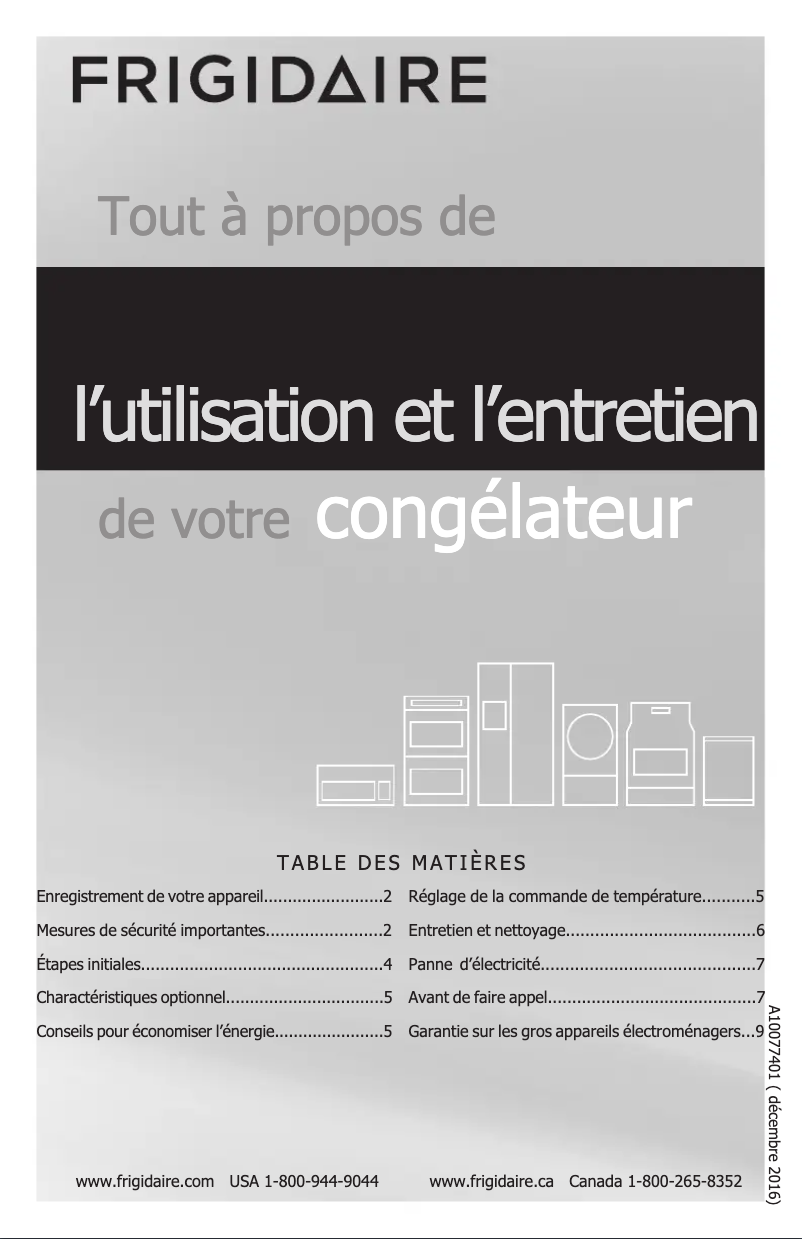 Page 1 de la notice Manuel utilisateur Frigidaire FFFC05M1TW