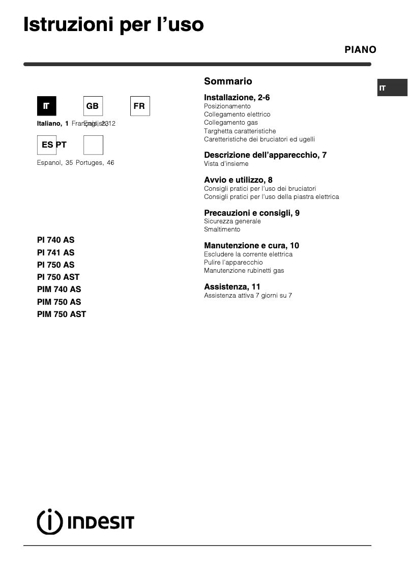 Page 1 de la notice Mode d'emploi Indesit PIM 750 AS (IX)