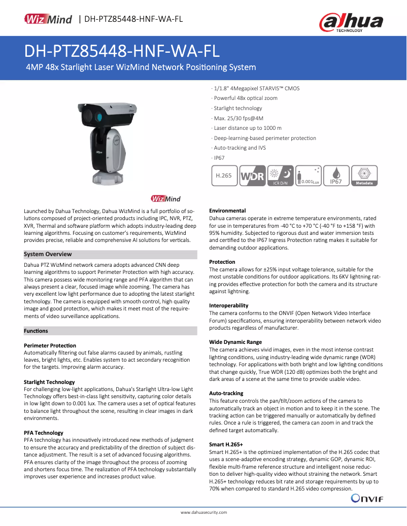 Página 1 del manual Ficha técnica Dahua Technology PTZ85448-HNF-WA-FL