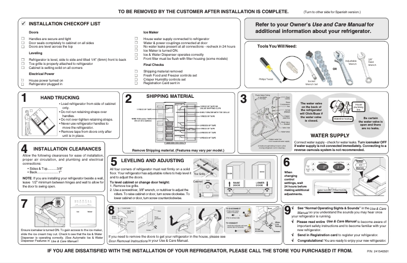 Page n°1 - Guide d'installation Frigidaire GHSC39EGPB