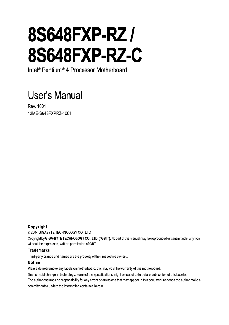 Image de la première page du manuel de l'appareil 8S648FXP-RZ