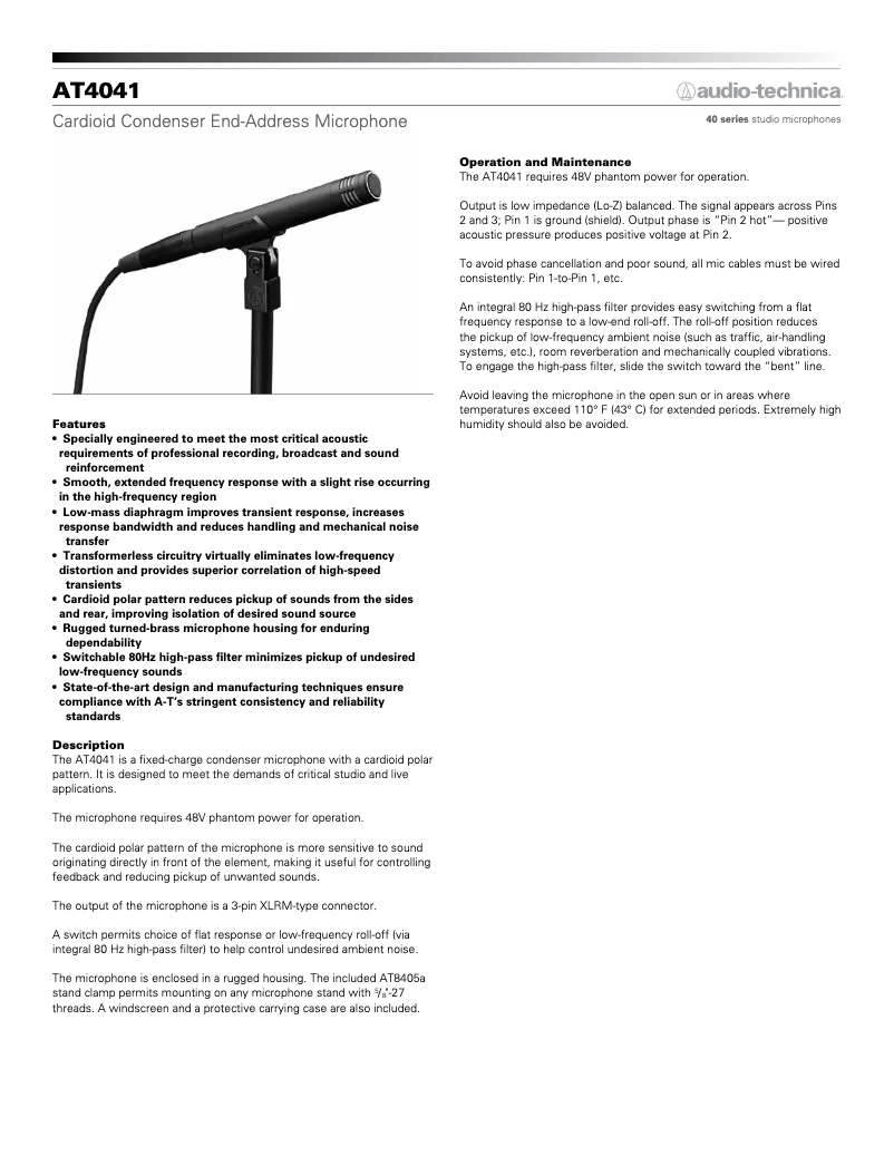 Page n°1 - Guide de démarrage rapide Audio-Technica AT4041