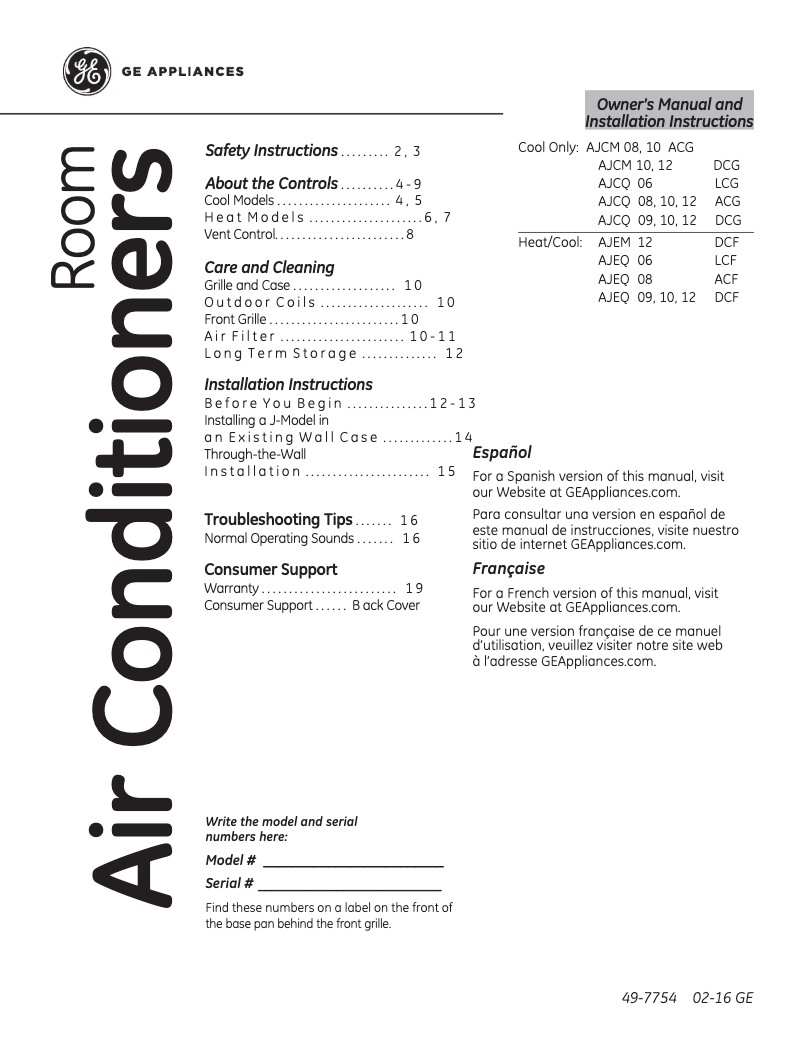 Page 1 of the manual Installation Guide GE AJEM12DCF