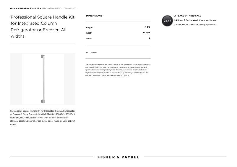 Page 1 de la notice Manuel utilisateur Fisher & Paykel AHV2-RD84