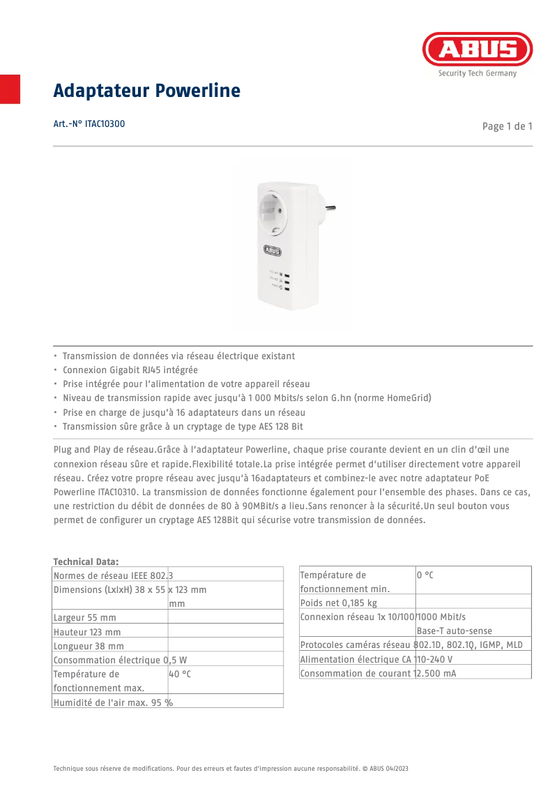 Image de la première page du manuel de l'appareil ITAC10300
