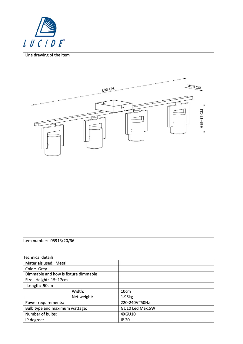 Page 1 de la notice Manuel utilisateur Lucide Conni 05913/20/36