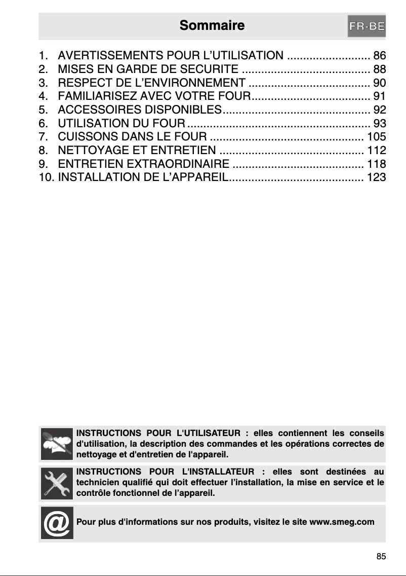 Page 1 de la notice Manuel utilisateur Smeg SCT105N-9