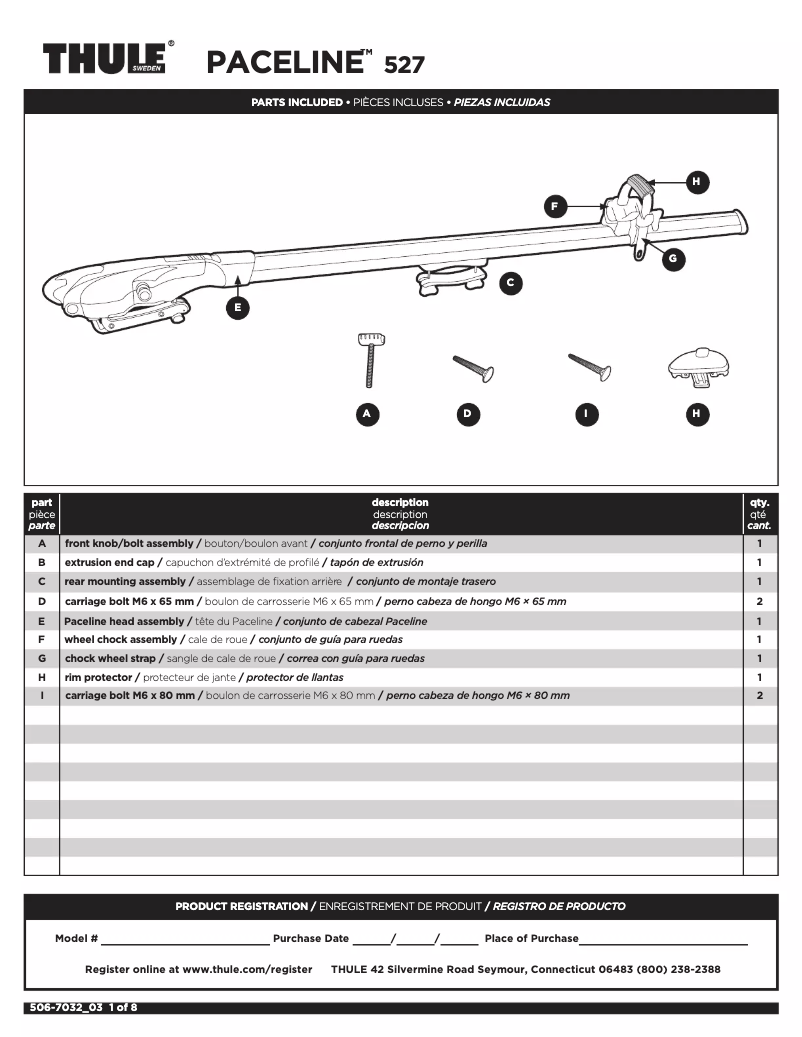 Page 1 de la notice Manuel utilisateur Thule Paceline 527