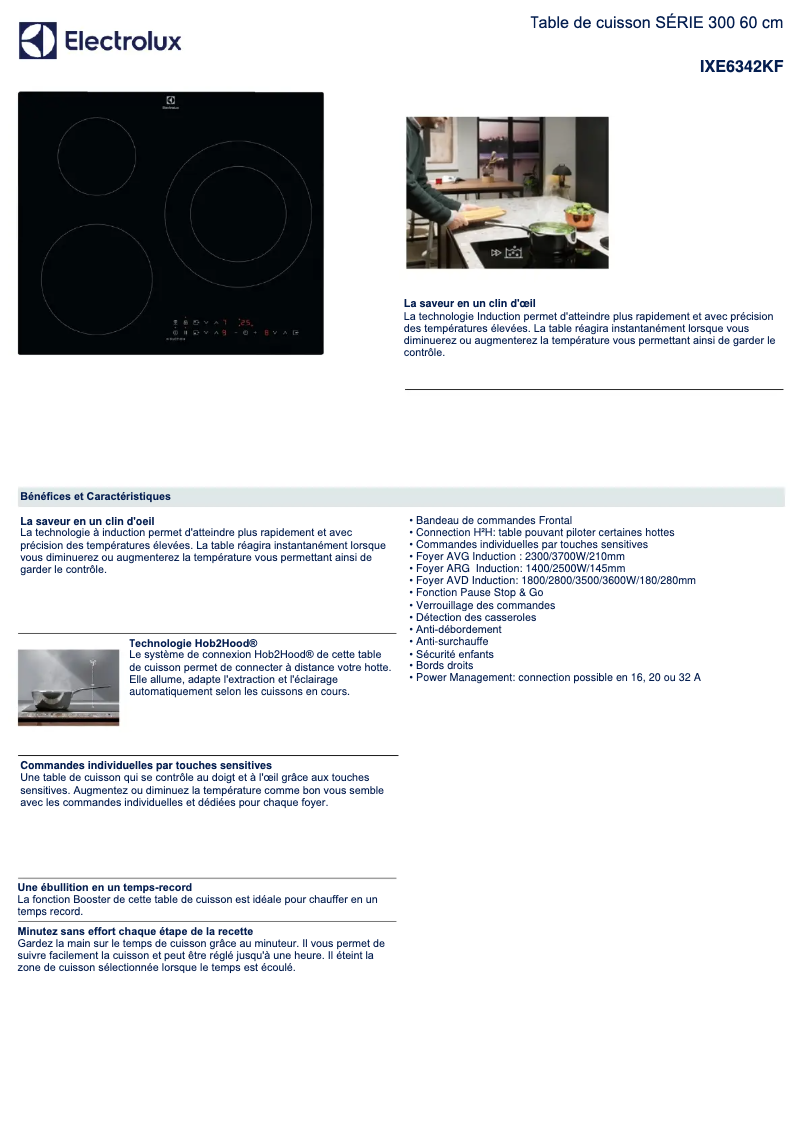 Page n°1 - Fiche technique Electrolux IXE6342KF